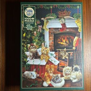 Cobble Hill Christmas Kittens Puzzle 1000 pc Jigsaw Cats Tree Presents Cute Cozy